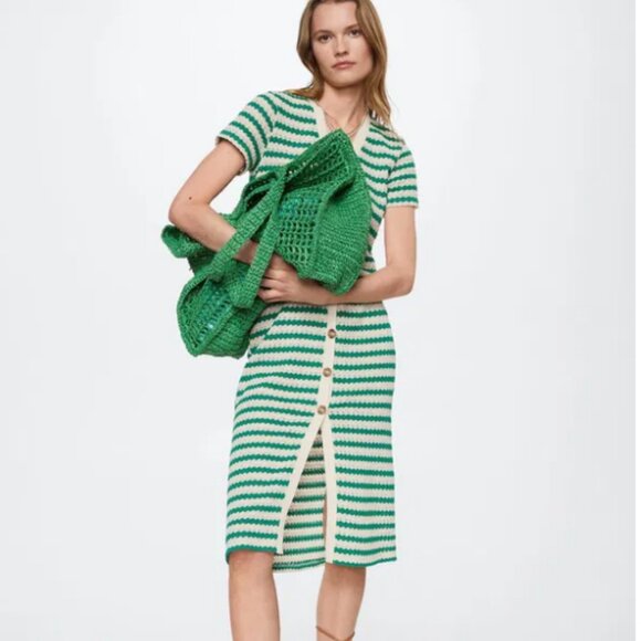 MANGO Green and White Striped Jersey Dress - Picture 3 of 8